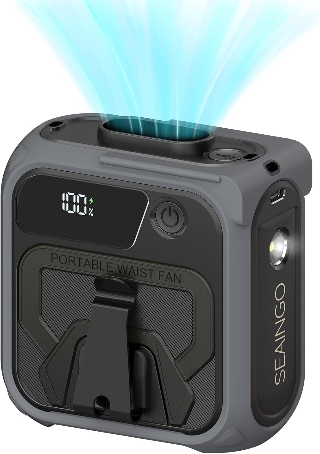 Portable Waist Fan Rechargeable 10000mAh – Wearable Cooling Fan with Clip & Neck Option, 5 Speeds, LED Light for Camping & Outdoor