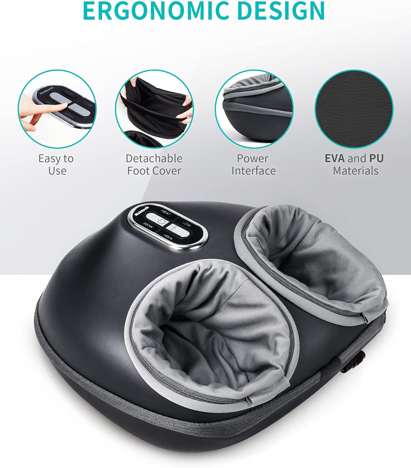 Shiatsu Foot Massager with Heat, Deep Kneading Therapy Air Compression, Feet Massage Improve Blood Circulation Foot Wellness Soothing Pain Relief, Relax for Home Office Use