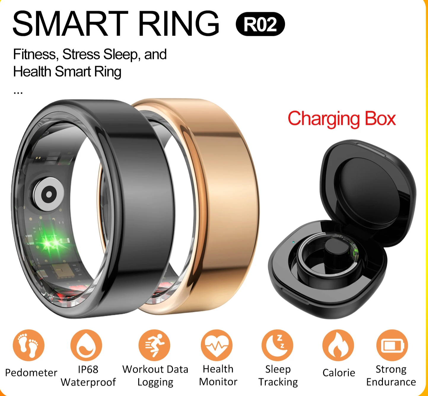AMZMAX R02 Smart Ring Multi-Sports Modes Pedometer Fitness Tracker Health Monitoring IP68 Waterproof Military Grade Smart Ring