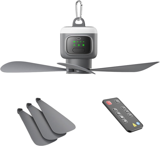 18' Portable Ceiling Fan with Light for Patio Canopy Tent Porch RV, 4 Speed Adjustment with Lighting, 8 Hours Timer & Use Time up to 30H, 12000Mah Battery -Operated Ceiling Fan with Remote