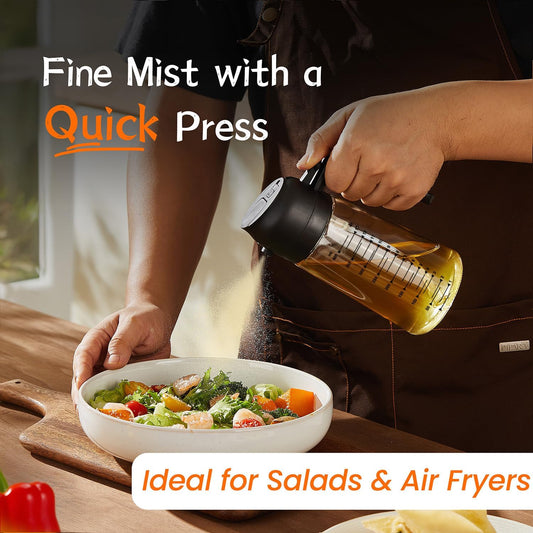 Glass Olive Oil Sprayer 16Oz/470ml – 2-in-1 Oil Dispenser Bottle for Cooking, Air Fryer, BBQ, Salad & Kitchen Gadgets (Black)