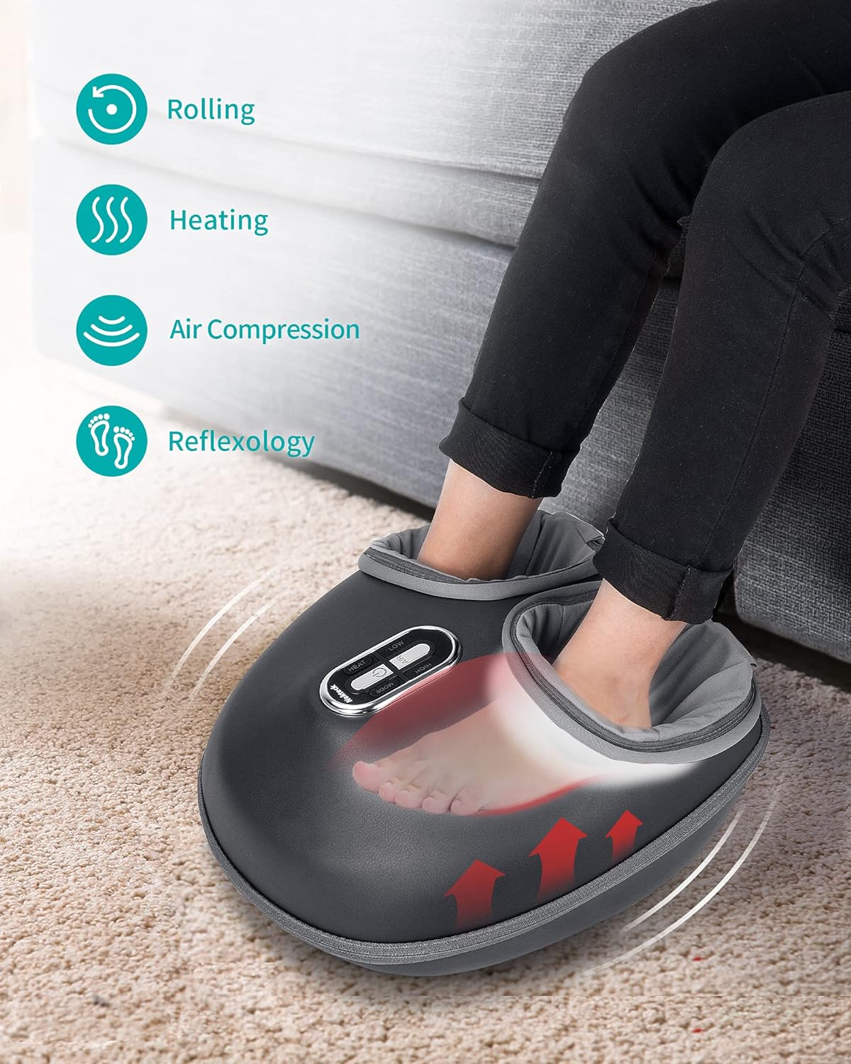 Shiatsu Foot Massager with Heat, Deep Kneading Therapy Air Compression, Feet Massage Improve Blood Circulation Foot Wellness Soothing Pain Relief, Relax for Home Office Use