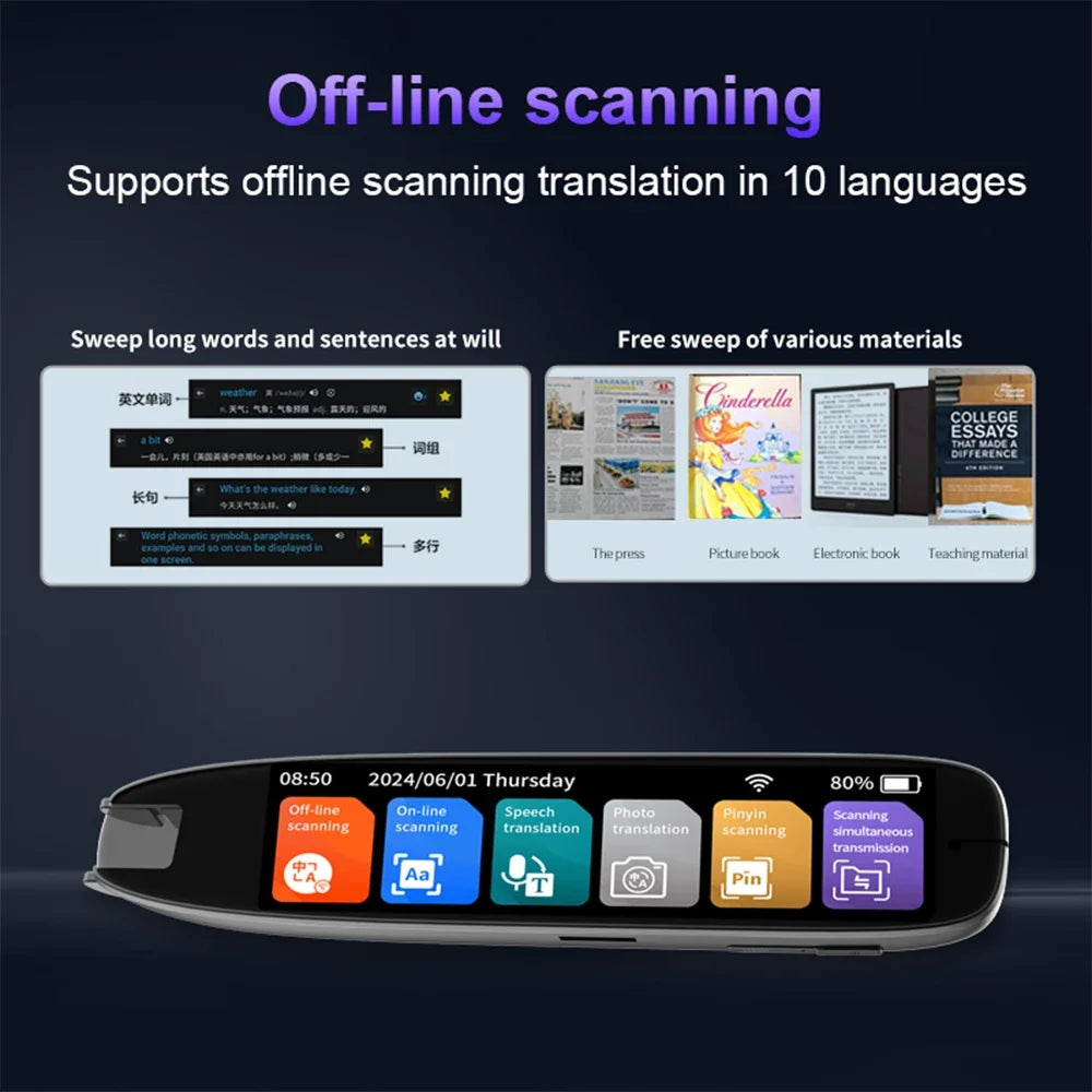S65Pro Dictionary Translation Pen Scan Reader Device Text Scanning Reading Translator Wifi/Bt Connection Online Photo Translate